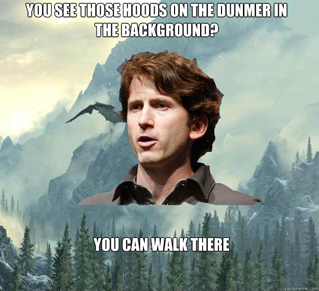 You see those hoods on the Dunmer in the Background?  You can walk there - You see those hoods on the Dunmer in the Background?  You can walk there  Inspirational Todd Howard