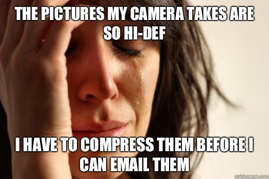 The pictures my camera takes are so hi-def I have to compress them before I can email them  First World Problems