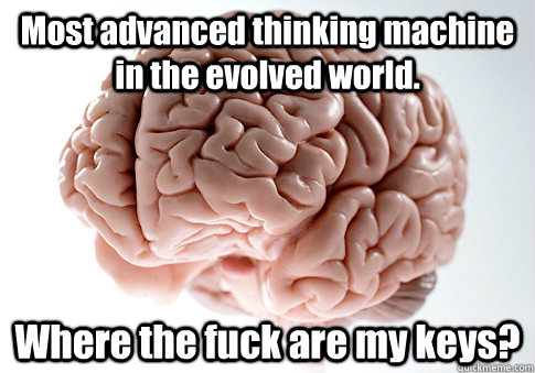 Most advanced thinking machine in the evolved world. Where the fuck are my keys?  Scumbag Brain