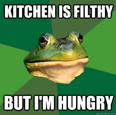 Kitchen is filthy But i'm hungry  Foul Bachelor Frog