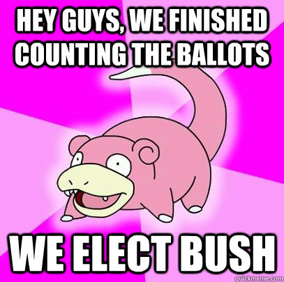 hey guys, We finished counting the ballots We elect bush  Slowpoke