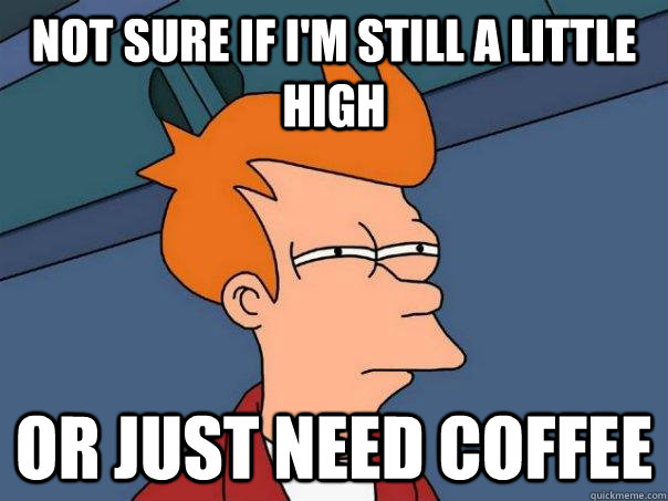 Not sure if I'm still a little high Or just need coffee  Futurama Fry