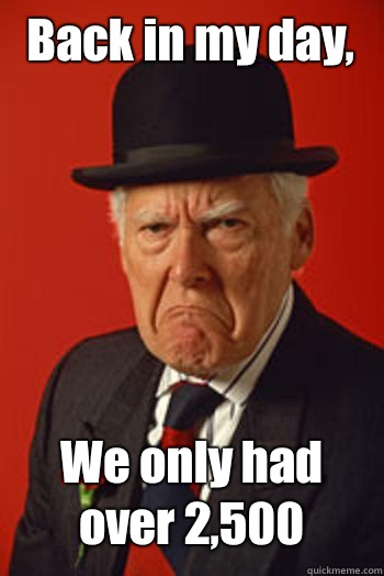 Back in my day, We only had over 2,500   Pissed old guy