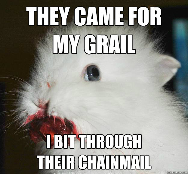 they came for        my grail i bit through                     their chainmail  Murder Bunny