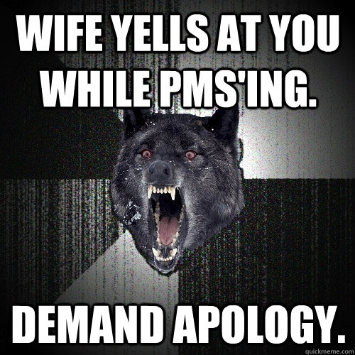 Wife yells at you while PMS'ing. Demand apology.  Insanity Wolf
