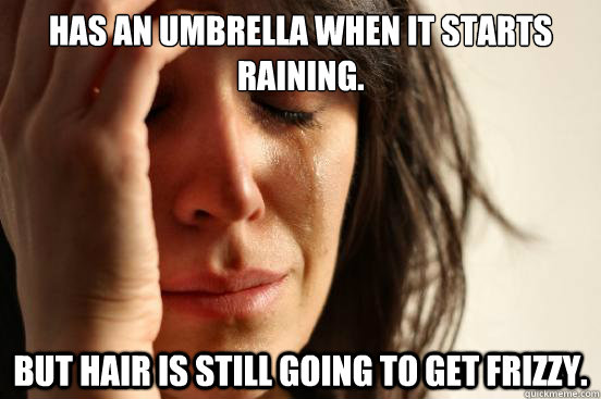 Has an umbrella when it starts raining. But hair is still going to get frizzy.   First World Problems
