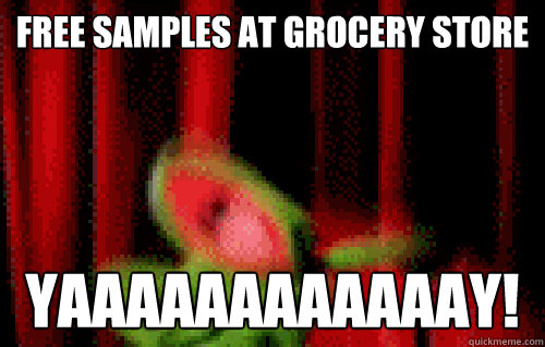 Free samples at grocery store Yaaaaaaaaaaaay!  Easily Excited Kermit