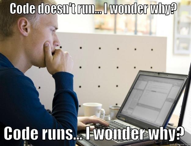 Code runs... why? Code doesn't run... why? - CODE DOESN'T RUN... I WONDER WHY?    CODE RUNS... I WONDER WHY?  Programmer
