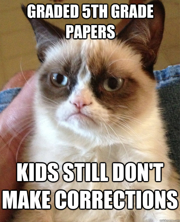 Graded 5th grade papers kids still don't make corrections  Grumpy Cat