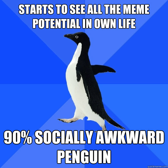 starts to see all the meme potential in own life 90% socially awkward penguin  Socially Awkward Penguin