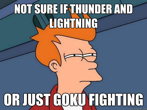 Not sure if thunder and lightning Or just Goku fighting - Not sure if thunder and lightning Or just Goku fighting  Futurama Fry