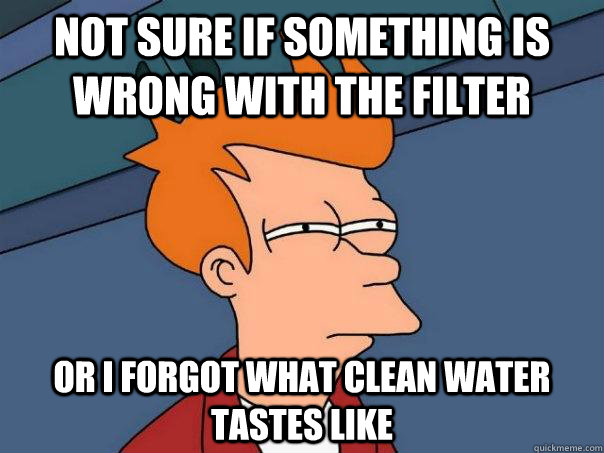 Not sure if something is wrong with the filter or I forgot what clean water tastes like   Futurama Fry