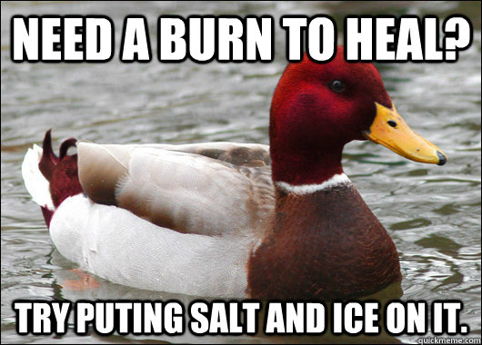 NEED A BURN TO HEAL? TRY PUTING SALT AND ICE ON IT.  Malicious Advice Mallard