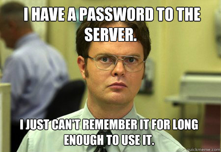  I have a password to the server. I just can't remember it for long enough to use it.  Dwight