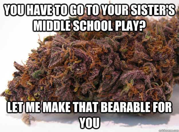 You have to go to your sister's middle school play? let me make that bearable for you - You have to go to your sister's middle school play? let me make that bearable for you  Good Guy Marijuana