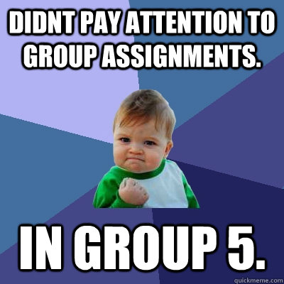 Didnt pay attention to group assignments. in group 5. - Didnt pay attention to group assignments. in group 5.  Success Kid