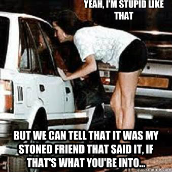 Yeah, I'm stupid like that But we can tell that it was my stoned friend that said it, if that's what you're into...  Straight Hooker