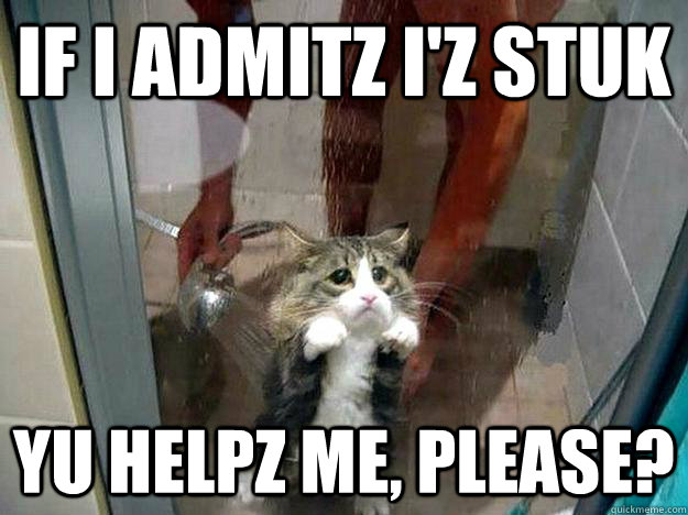 if i admitz i'z stuk yu helpz me, please?  Shower kitty