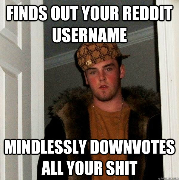 finds out your reddit username mindlessly downvotes all your shit  Scumbag Steve
