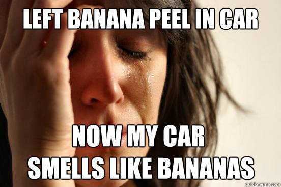 Left banana peel in car Now my car
 smells like bananas  First World Problems