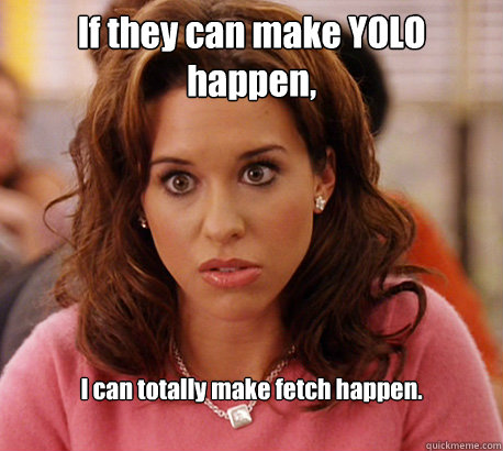 If they can make YOLO happen, I can totally make fetch happen. - If they can make YOLO happen, I can totally make fetch happen.  Gretchen Weiners