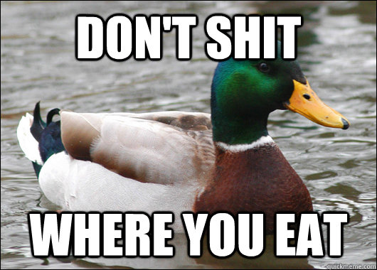Don't shit  where you eat  Actual Advice Mallard