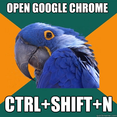 open google chrome ctrl+shift+n  Paranoid Parrot