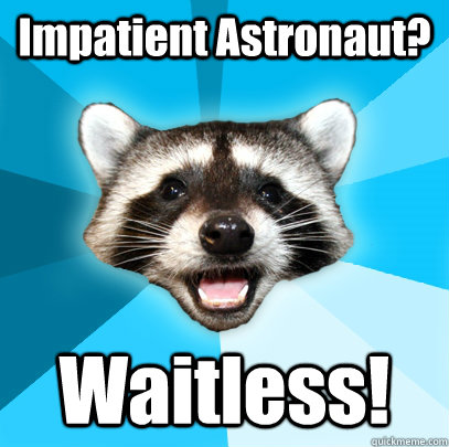 Impatient Astronaut? Waitless!  Lame Pun Coon