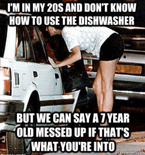 I'm in my 20s and don't know how to use the dishwasher But we can say a 7 year old messed up if that's what you're into - I'm in my 20s and don't know how to use the dishwasher But we can say a 7 year old messed up if that's what you're into  Karma Whore
