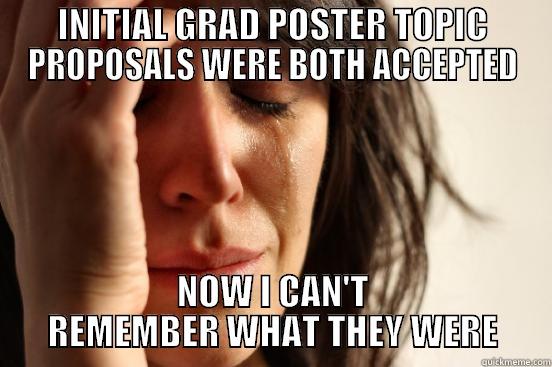 INITIAL GRAD POSTER TOPIC PROPOSALS WERE BOTH ACCEPTED NOW I CAN'T REMEMBER WHAT THEY WERE First World Problems