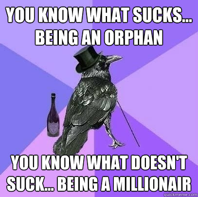 you know what sucks... being an orphan you know what doesn't suck... being a millionair  Rich Raven