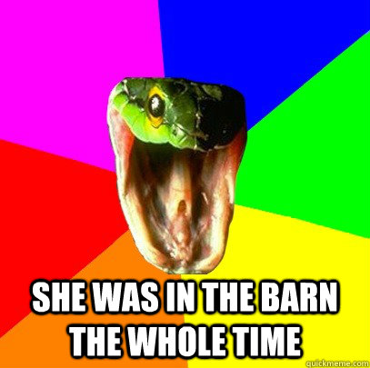 SHE WAS IN THE BARN THE WHOLE TIME - SHE WAS IN THE BARN THE WHOLE TIME  Spoiler Snake