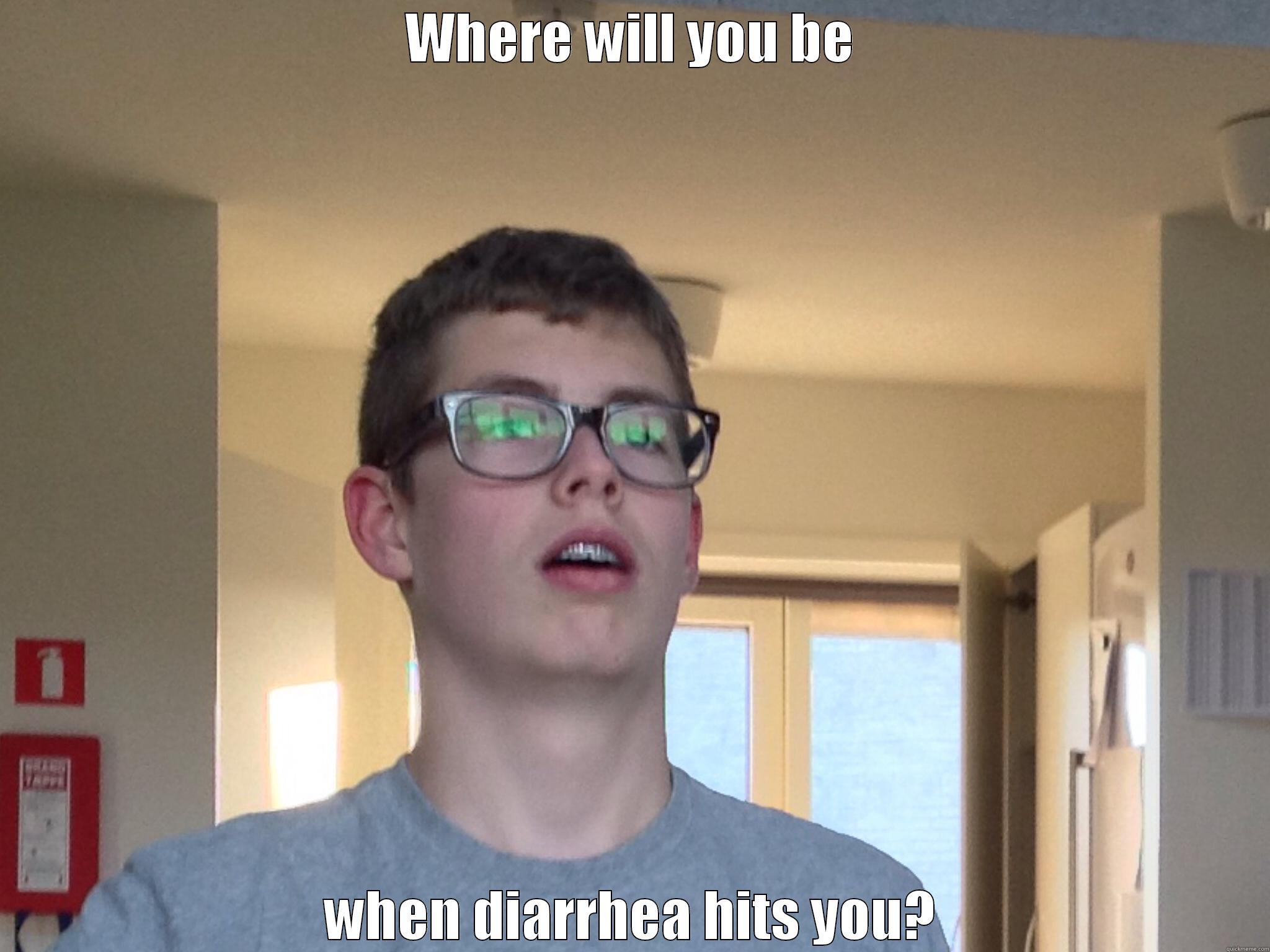WHERE WILL YOU BE WHEN DIARRHEA HITS YOU? Misc