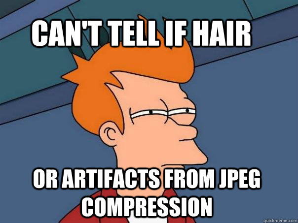 Can't tell if hair Or artifacts from jpeg compression  Futurama Fry