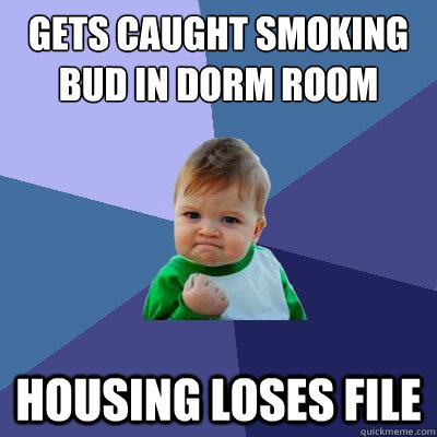 gets caught smoking bud in dorm room housing loses file  Success Kid