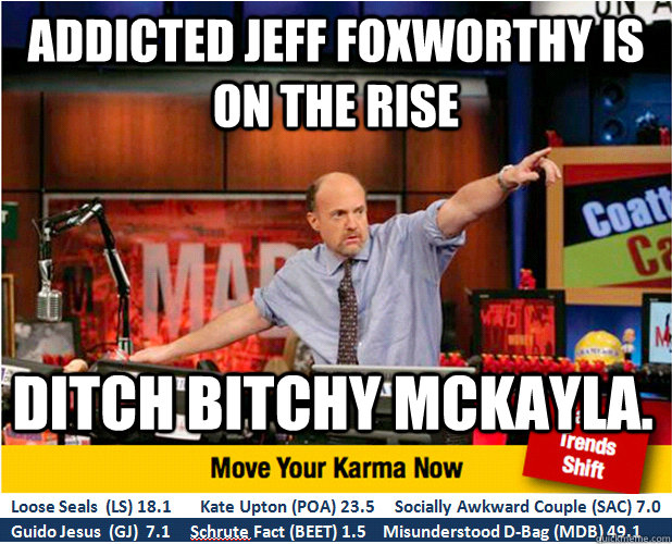 Addicted Jeff FOxworthy is on the rise  Ditch bitchy McKayla. - Addicted Jeff FOxworthy is on the rise  Ditch bitchy McKayla.  Jim Kramer with updated ticker