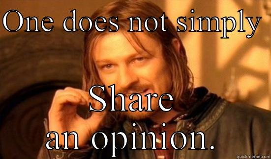 I mean...  - ONE DOES NOT SIMPLY  SHARE AN OPINION. Boromir