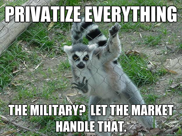 privatize everything The Military?  Let the market handle that. - privatize everything The Military?  Let the market handle that.  Libertarian Lemur