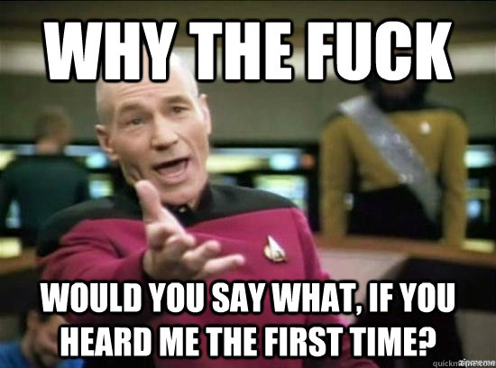 Why the fuck would you say What, if you heard me the first time?  Annoyed Picard HD