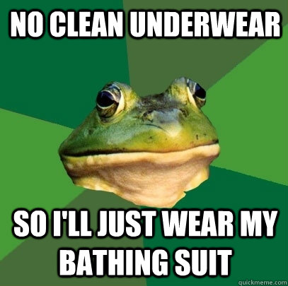 No Clean Underwear So i'll just wear my bathing suit  Foul Bachelor Frog