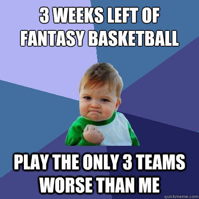 3 weeks left of fantasy basketball play the only 3 teams worse than me  Success Kid