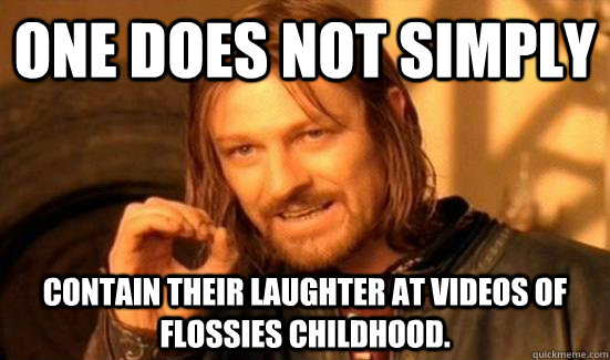 One does not simply contain their laughter at videos of flossies childhood.  Boromir