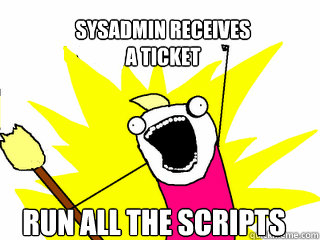 Sysadmin receives
a ticket Run All the Scripts  All The Things