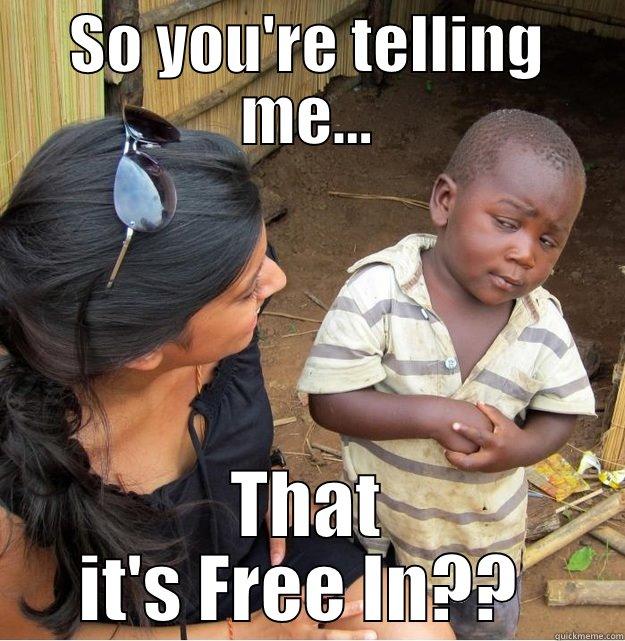 SO YOU'RE TELLING ME... THAT IT'S FREE IN??  Skeptical Third World Kid