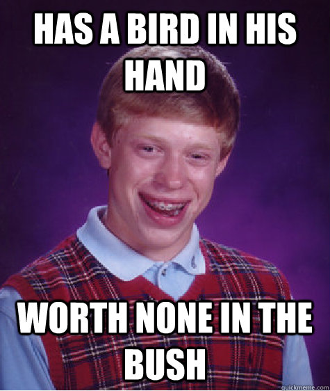 Has a bird in his hand worth none in the bush - Has a bird in his hand worth none in the bush  Bad Luck Brian