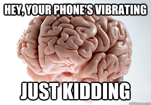 Hey, your phone's vibrating just kidding - Hey, your phone's vibrating just kidding  Scumbag Brain