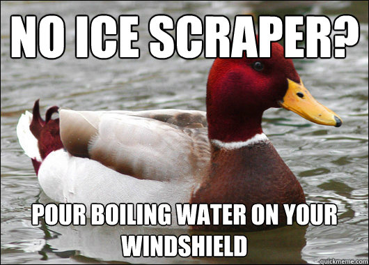 No Ice Scraper? Pour boiling water on your windshield  Malicious Advice Mallard