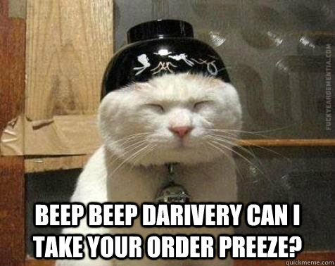  beep beep darivery can i take your order preeze? -  beep beep darivery can i take your order preeze?  South Park City Wok Cat