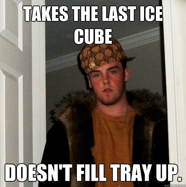 takes the last ice cube doesn't fill tray up. - takes the last ice cube doesn't fill tray up.  Scumbag Steve