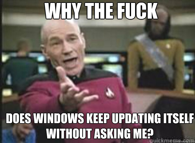 Why the fuck does Windows keep updating itself without asking me?  What the Fuck